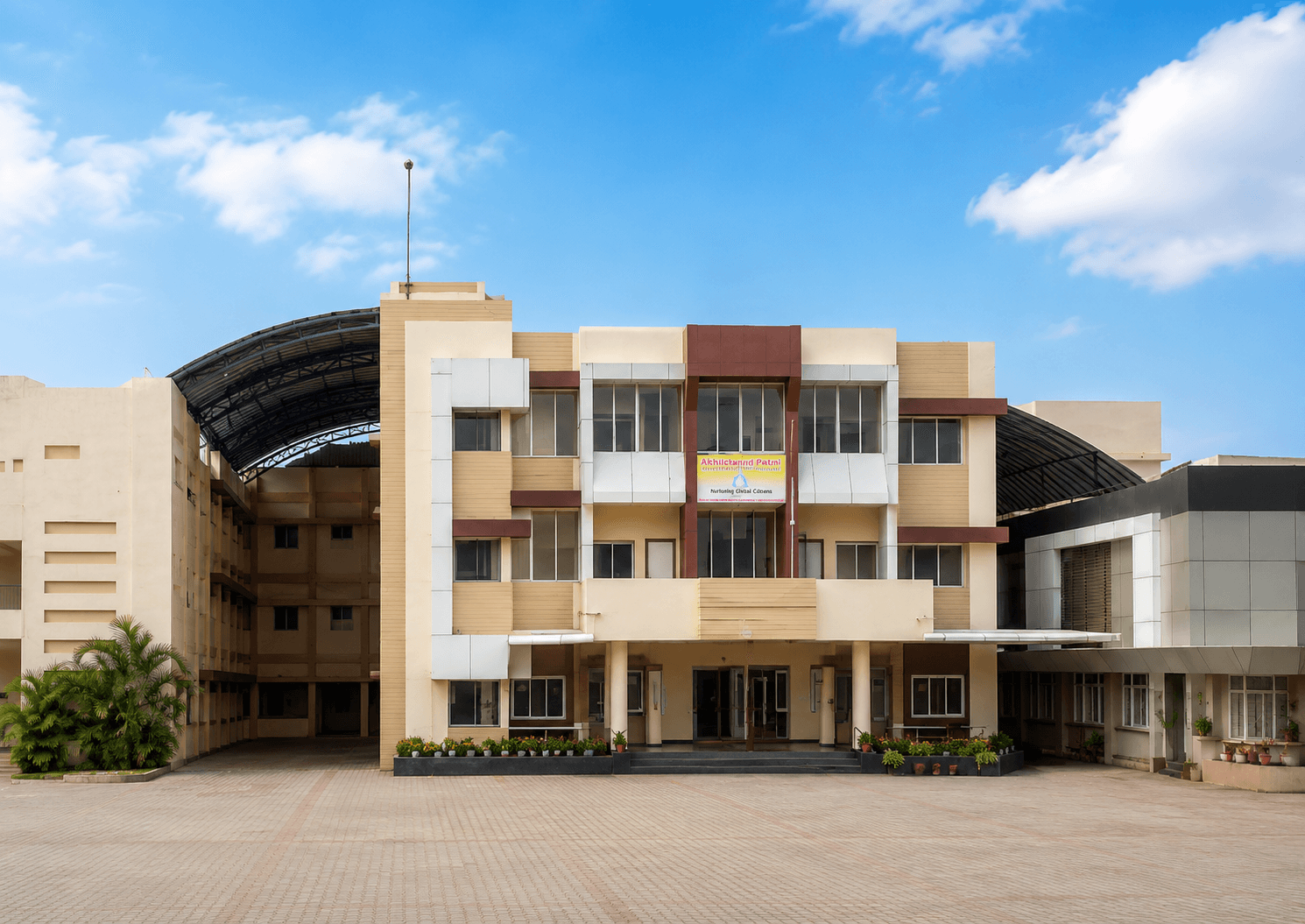 Construction of Administrative Block with Structural Steel Roofing – Vaishnav School, Indore - main vaishnav school admin block